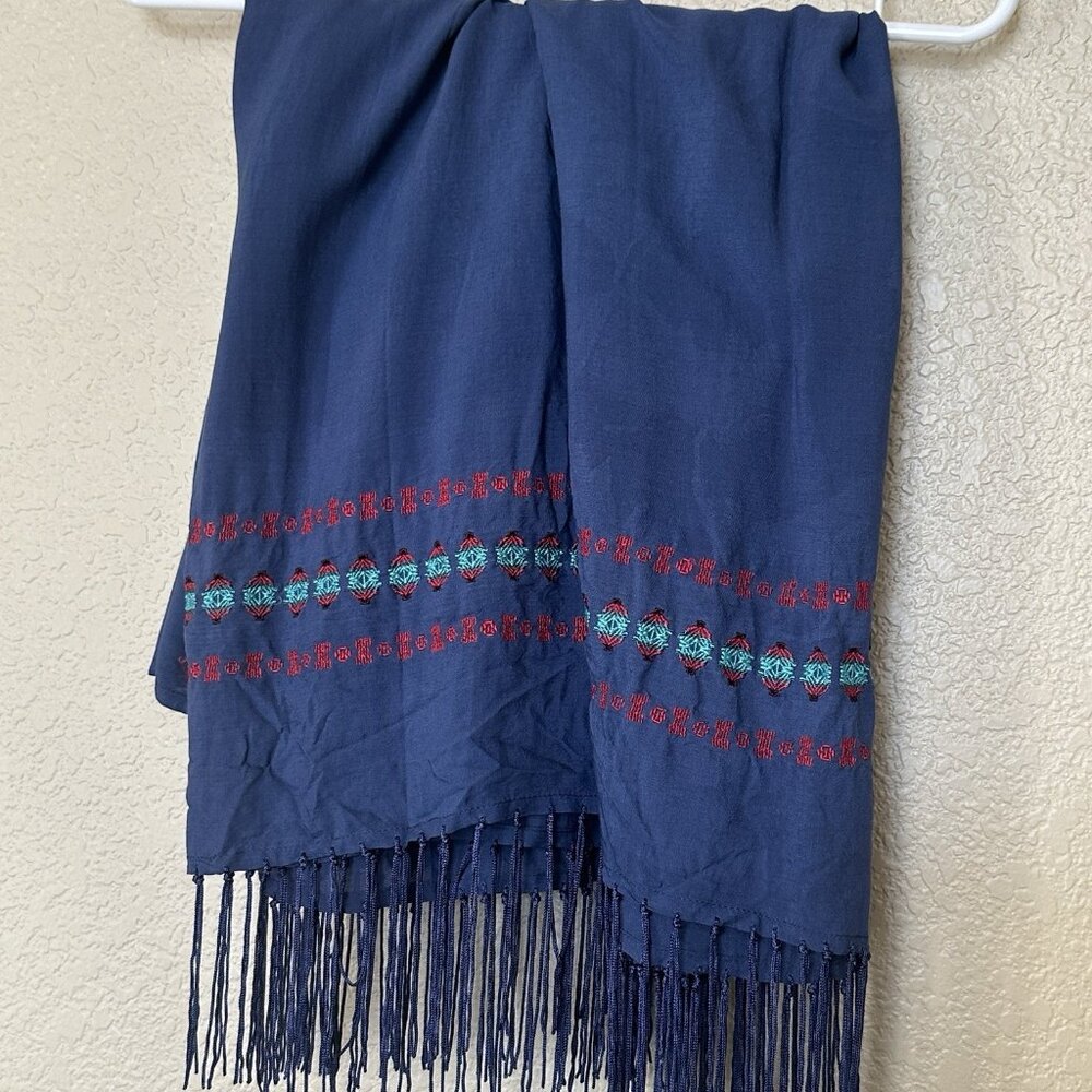 Toad And Co Quito Infinity Scarf Blue Lightweight Fringe Shawl‎ Scarf
